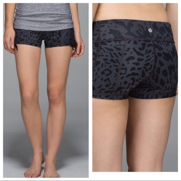 lululemon athletica Pants - !SOLD! LULULEMON Grey Black Leopard Animal Swirl Print Ruched Hot Hot Shorts